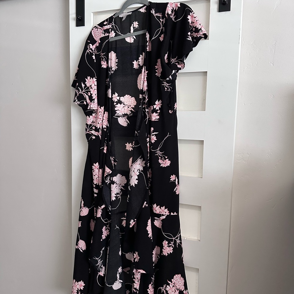 Black Floral Maxi Dress with Pink Blooms